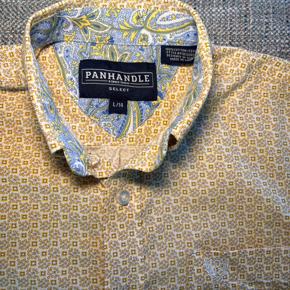 Panhandle Slim Western Button Down Shirt 🤠 Yellow Geo Print | Rodeo Cowboy Core - Picture 4 of 6